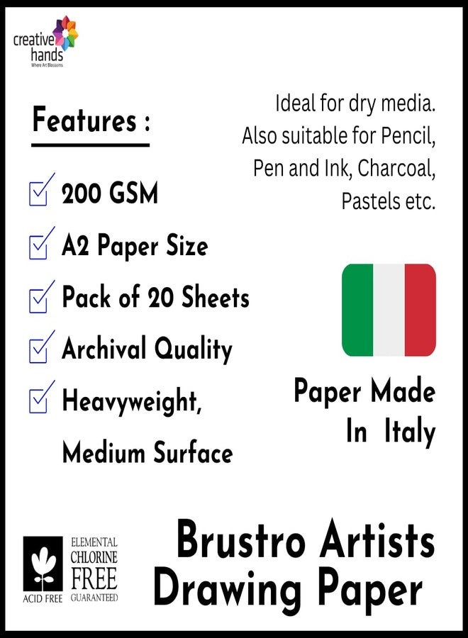 Brustro Artists Drawing Paper 200 GSM A2 Size, 20 Sheets - Image 2